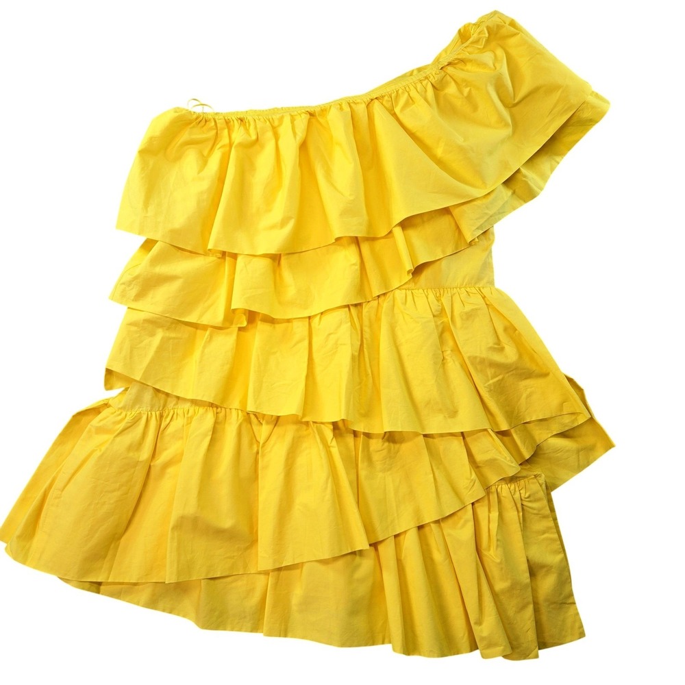 Yellow One-Shoulder Ruffle Asymmetrical Dress